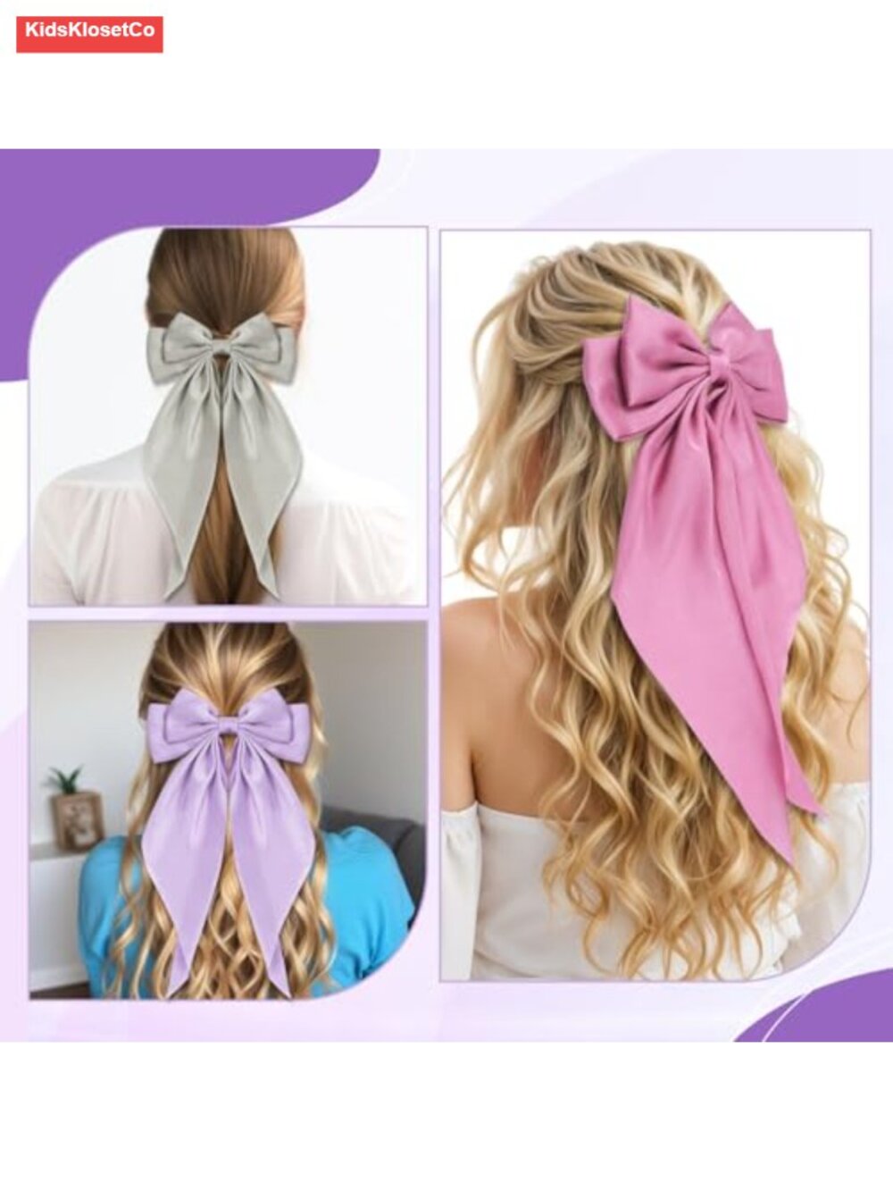 25 Oversized Satin Bow Hair Clips with Alligator Clips, Long Tail - Picture 5 of 6